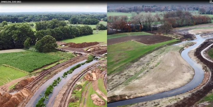 Project Dinkel Zuid voor en na maken nieuwe meander