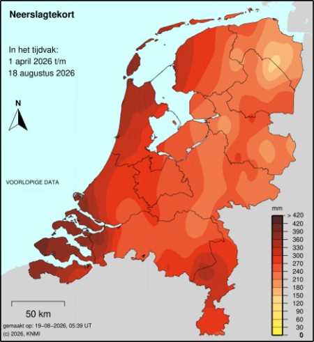 Neerslagtekort Nederland 19 aug