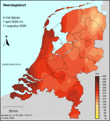 Neerslagtekort nederland kaart 12 aug